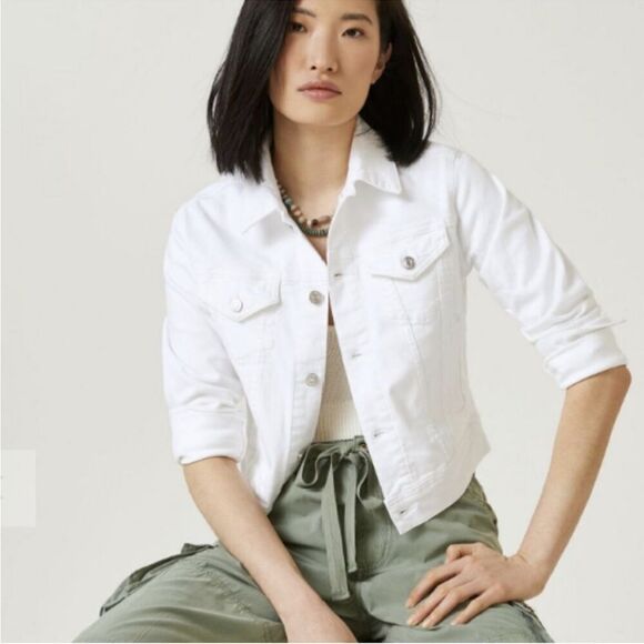 Anthropologie Edwin Evie Optic White Jean Jacket Silver Hardware NWT Small - Picture 1 of 12